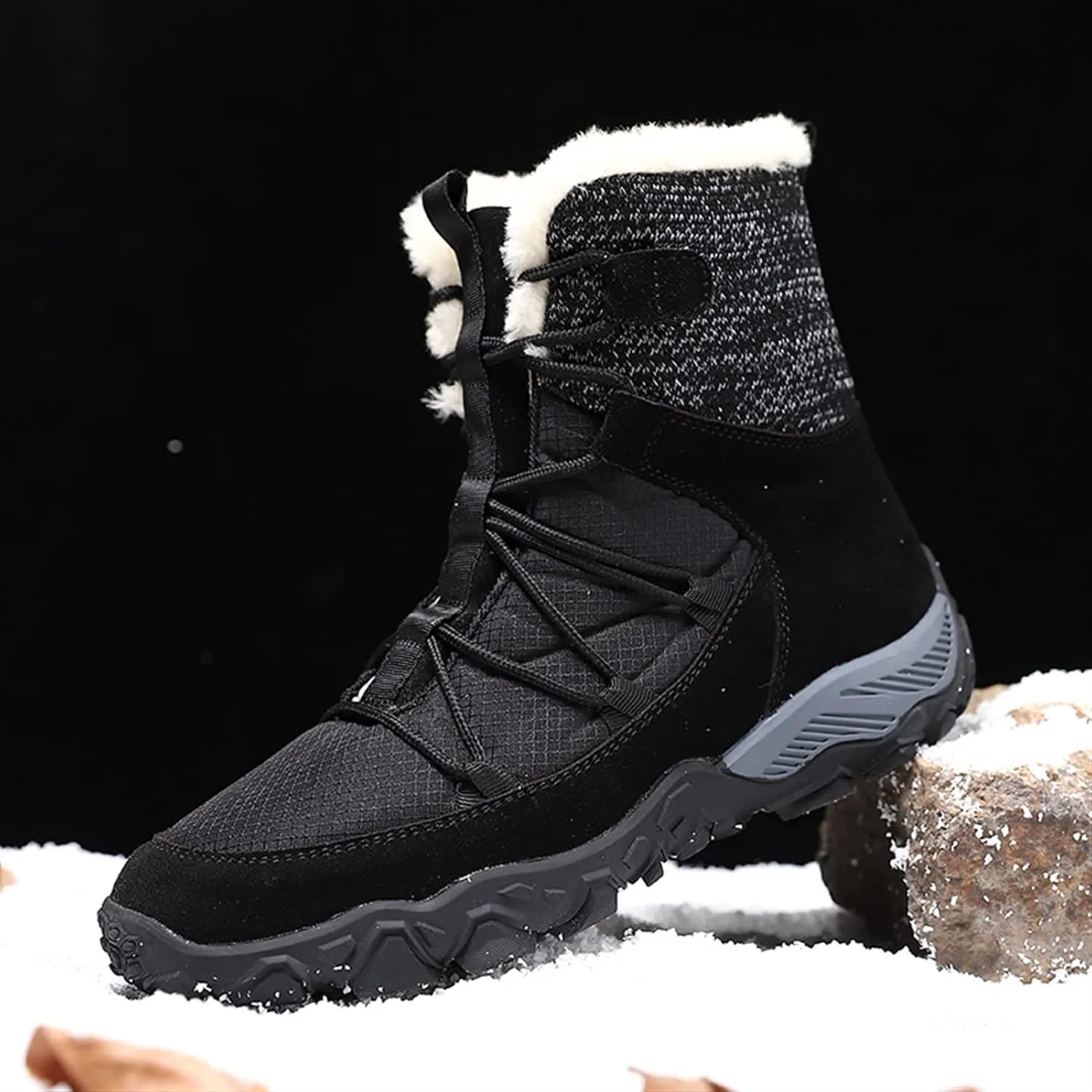 Mens Boots Winter Mens Hiking Boots Snow Boots Plus Velvet Warm Side Outdoor Casual Snow Boots Non-slip Men Cotton Shoes
