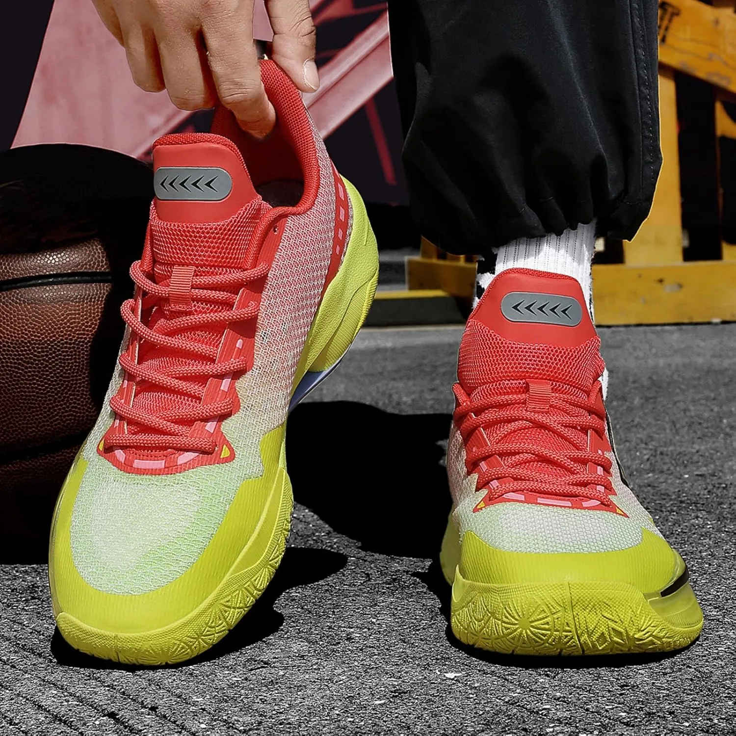 Mens Breathable Lace Up High-Top Mesh Cloth Basketball Shoes Fashion Comfortable Non-Slip Sneakers for Running Walking Workout Training