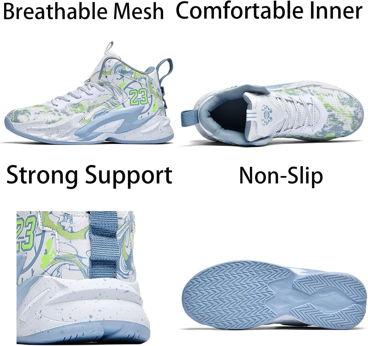 Men's Breathable Mesh Lace Up Basketball Shoes Fashion High-Top Non-Slip Sneakers Casual for Gym Sports Tennis Jogging Running Walking Shoes