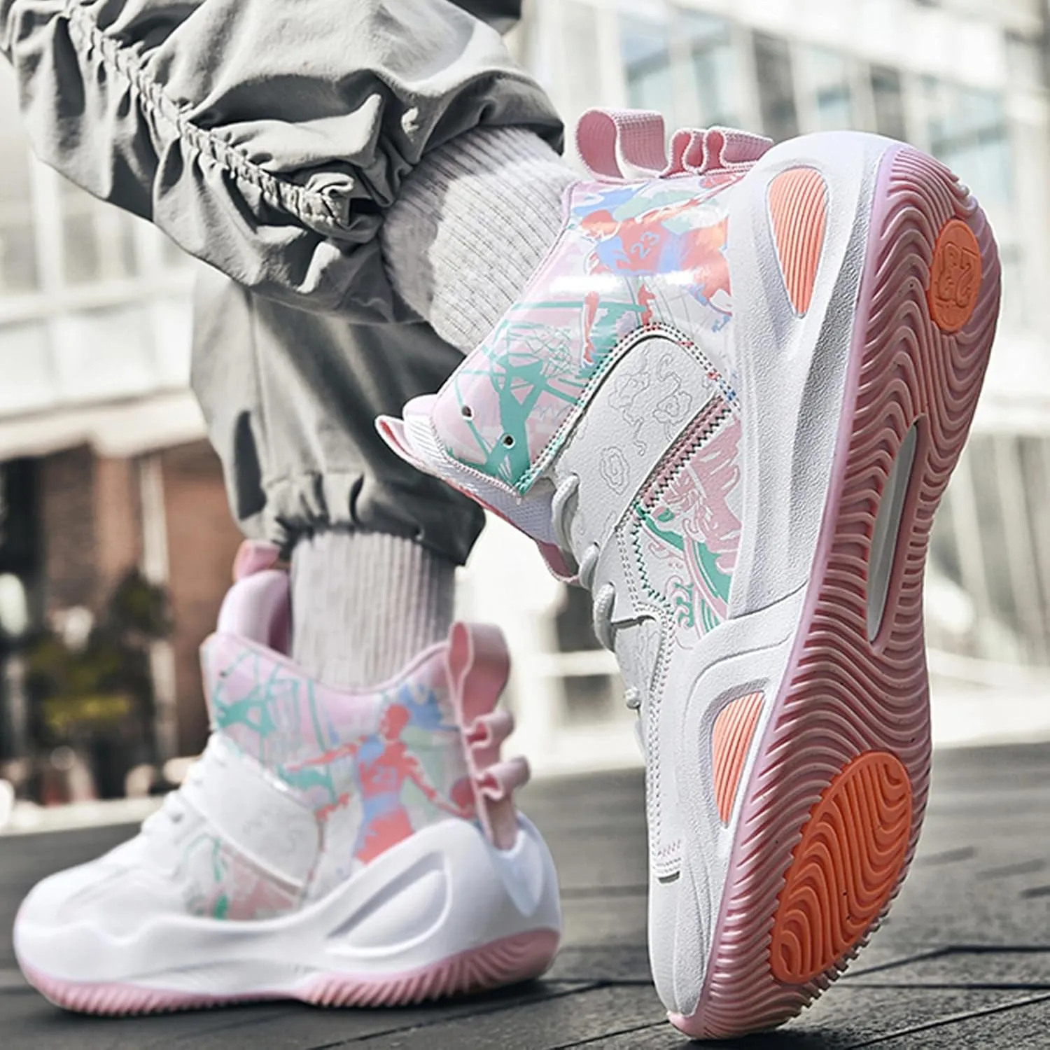 Men's Breathable Mesh Lace Up Basketball Shoes Fashion Non-Slip High-Top Sneakers Casual Gym Sports Tennis Jogging Running Walking Shoes