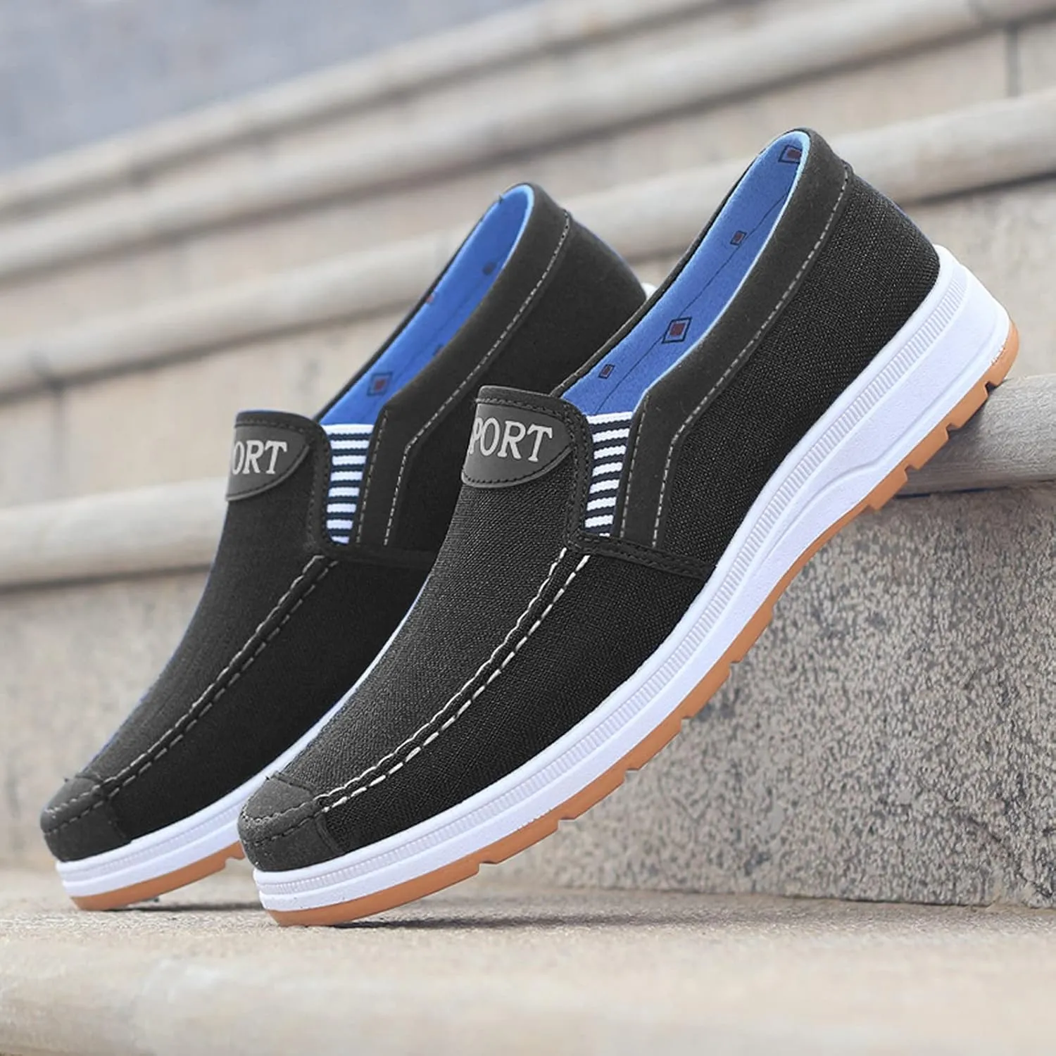 Men's Canvas Slip on Casual Sheos Comfy Lightweight Boat Loafers Non-Slip Soft Sole Sneakers Walking Shoes