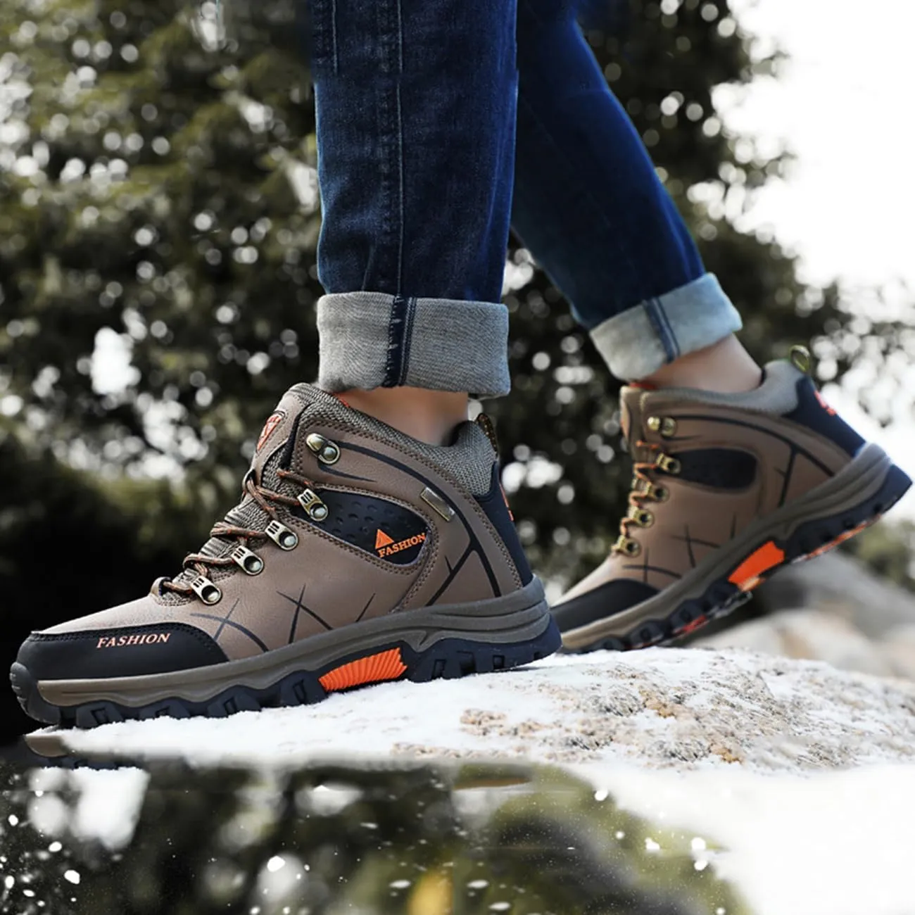 Men's Casual Hiking Boots Outdoor Waterproof Non-Slip Work Boots Autumn Winter Trekking Snow Boots