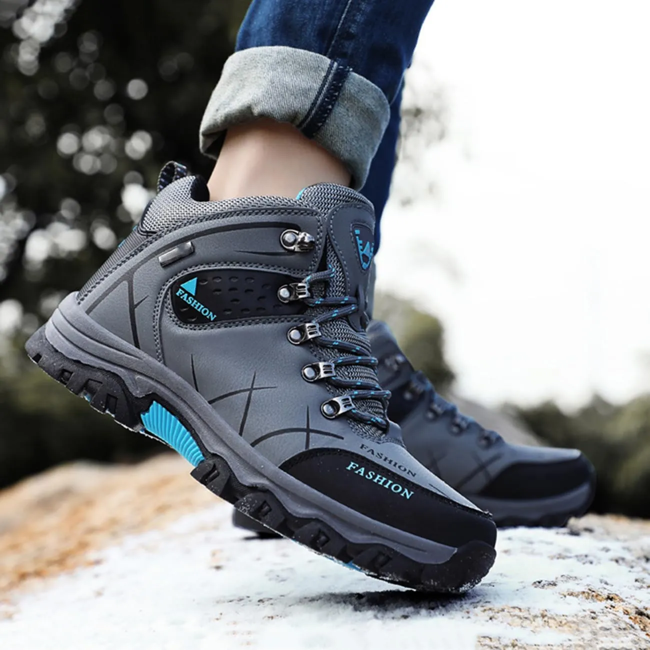 Men's Casual Hiking Boots Outdoor Waterproof Non-Slip Work Boots Autumn Winter Trekking Snow Boots
