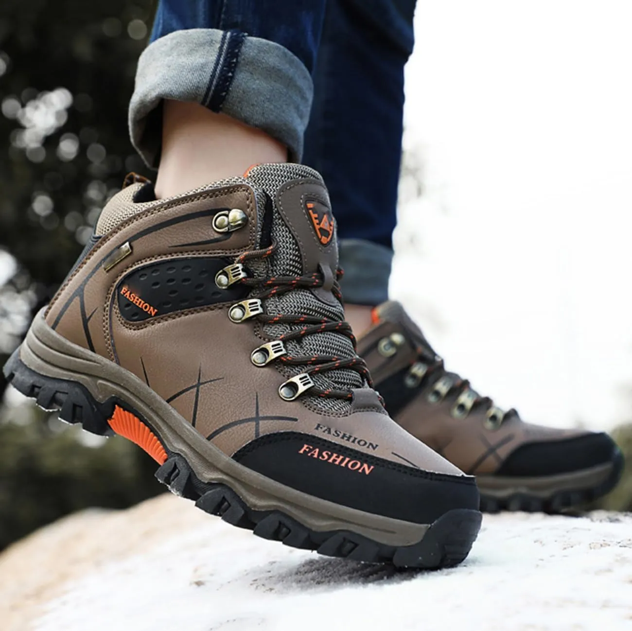 Men's Casual Hiking Boots Outdoor Waterproof Non-Slip Work Boots Autumn Winter Trekking Snow Boots