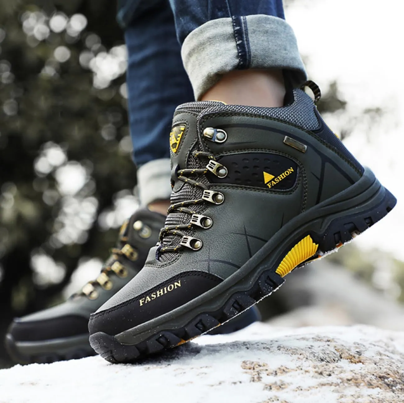 Men's Casual Hiking Boots Outdoor Waterproof Non-Slip Work Boots Autumn Winter Trekking Snow Boots