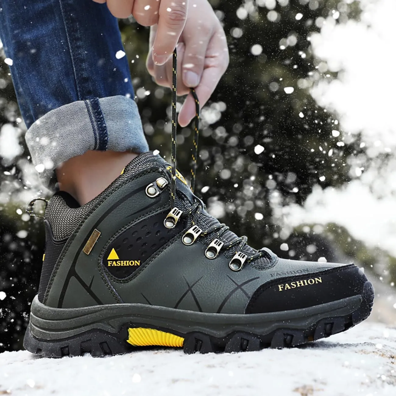 Men's Casual Hiking Boots Outdoor Waterproof Non-Slip Work Boots Autumn Winter Trekking Snow Boots