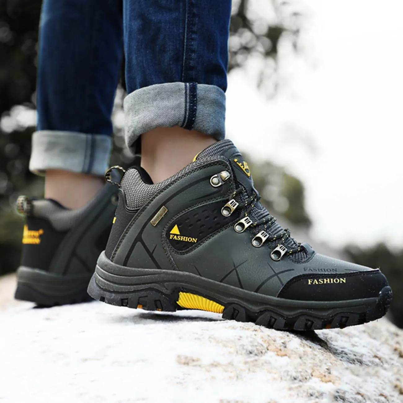 Men's Casual Hiking Boots Outdoor Waterproof Non-Slip Work Boots Autumn Winter Trekking Snow Boots