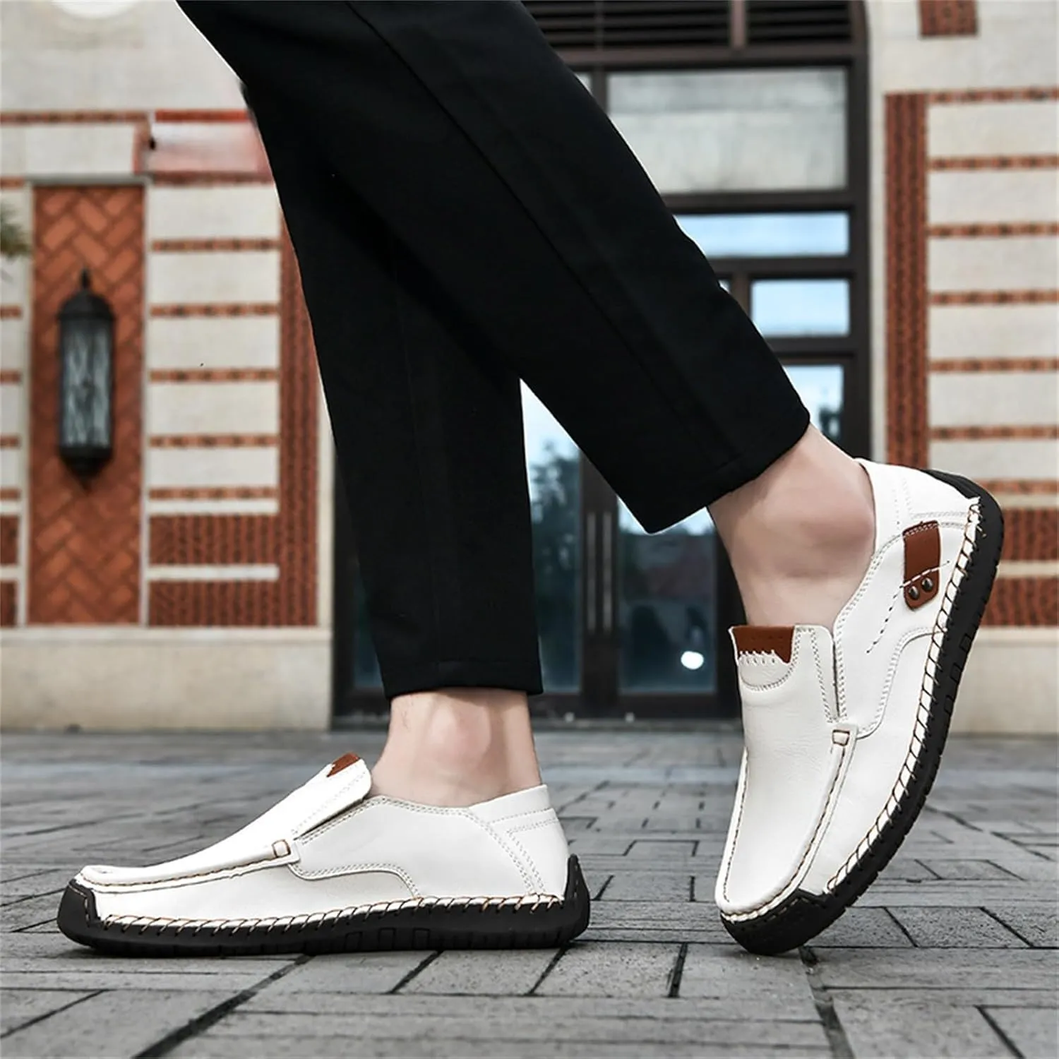 Men's Casual Shoes 2025 Breathable Comfy Flat Bottom Bussiness Casual Shoes for Work Slip on Non Slip Plus Size Leather Loafers for Men