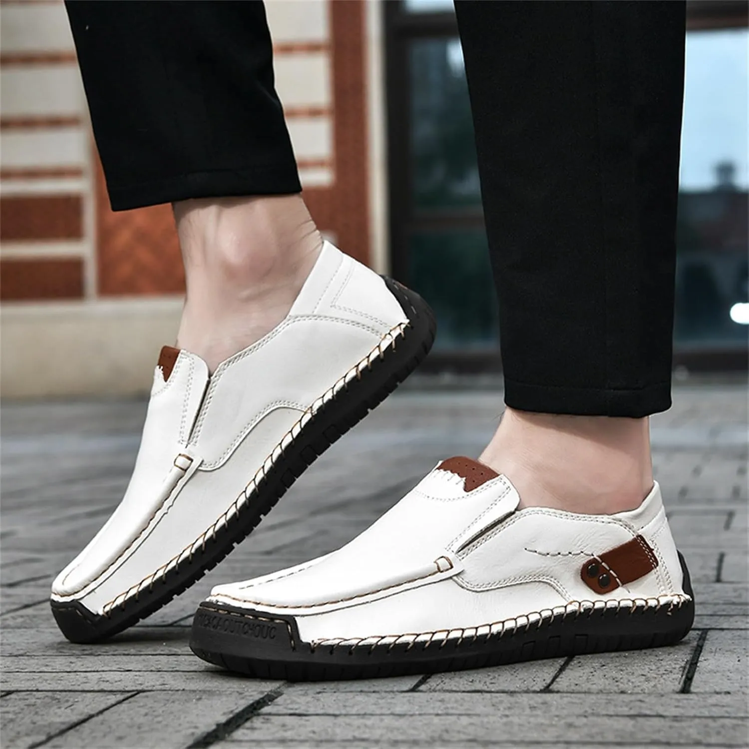 Men's Casual Shoes 2025 Breathable Comfy Flat Bottom Bussiness Casual Shoes for Work Slip on Non Slip Plus Size Leather Loafers for Men