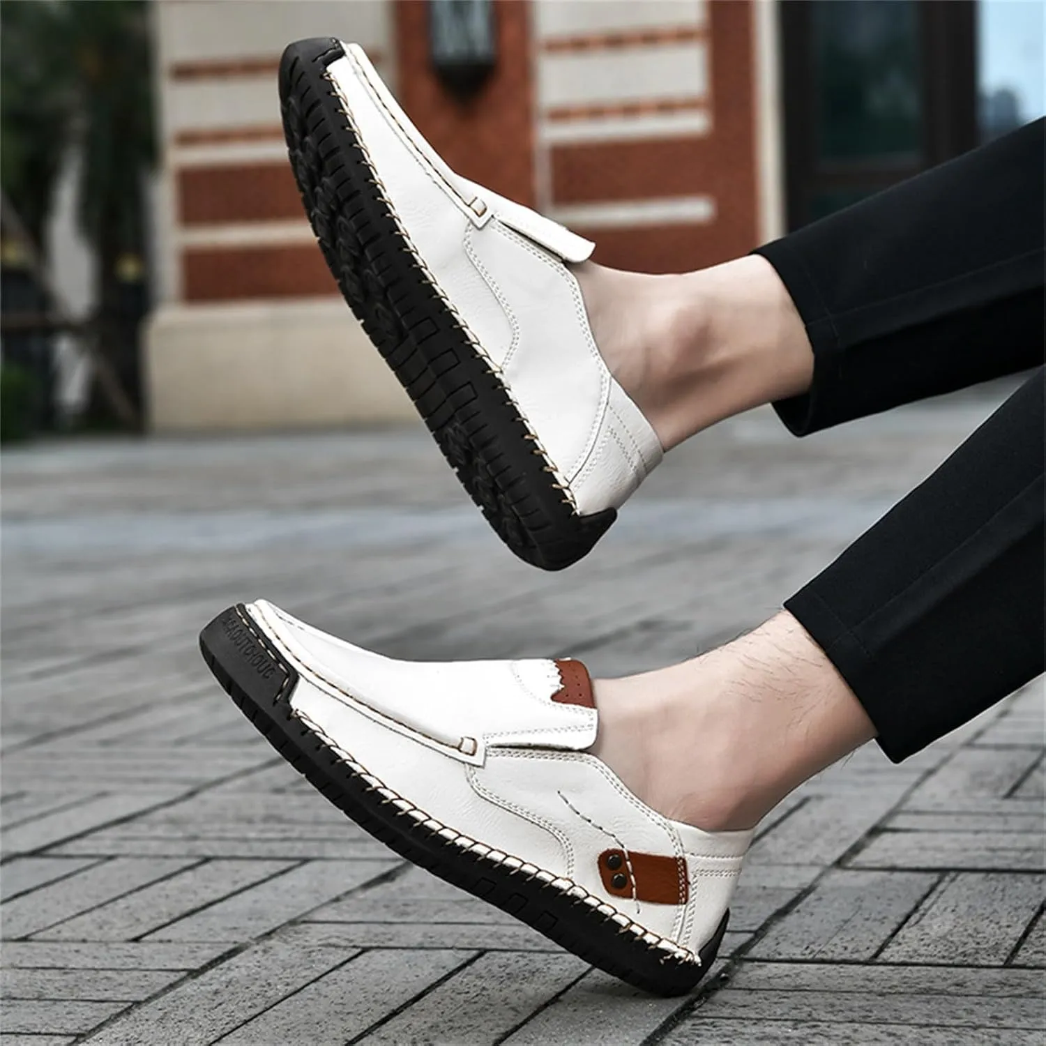 Men's Casual Shoes 2025 Breathable Comfy Flat Bottom Bussiness Casual Shoes for Work Slip on Non Slip Plus Size Leather Loafers for Men