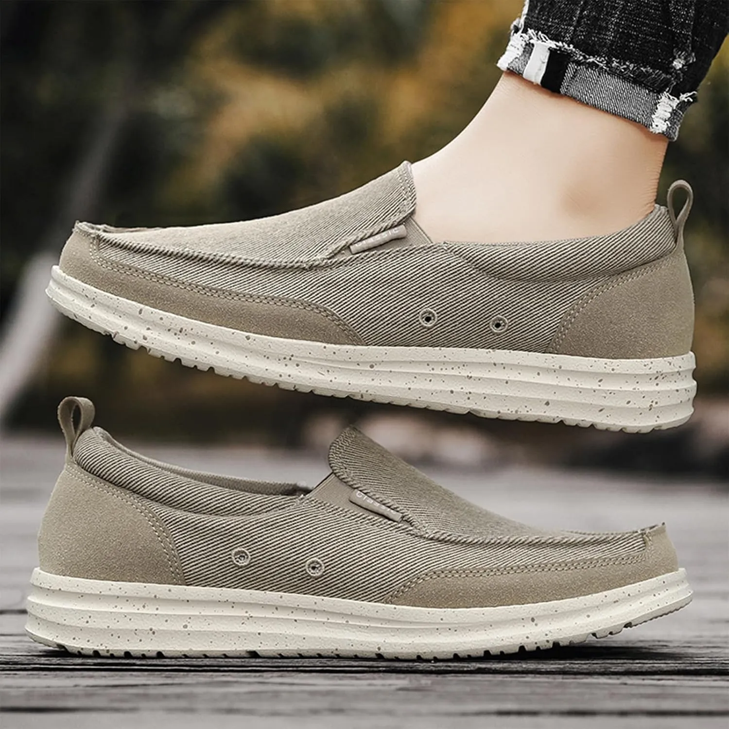 Men's Hands Free Canvas Casual Loafers Comfortable Wide Width Soft Sole Lightweight Non-Slip Travel Driving Soft Sneakers Work Walking