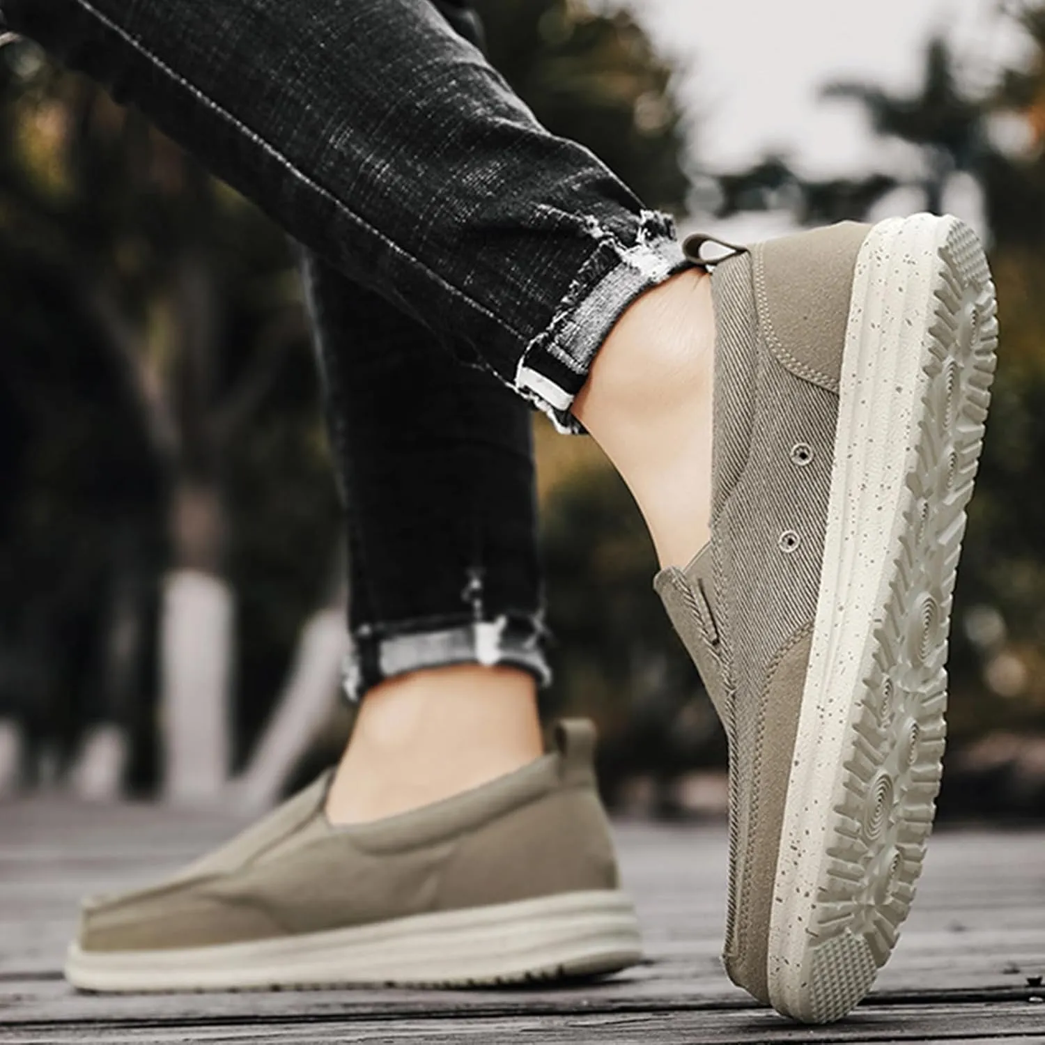 Men's Hands Free Canvas Casual Loafers Comfortable Wide Width Soft Sole Lightweight Non-Slip Travel Driving Soft Sneakers Work Walking