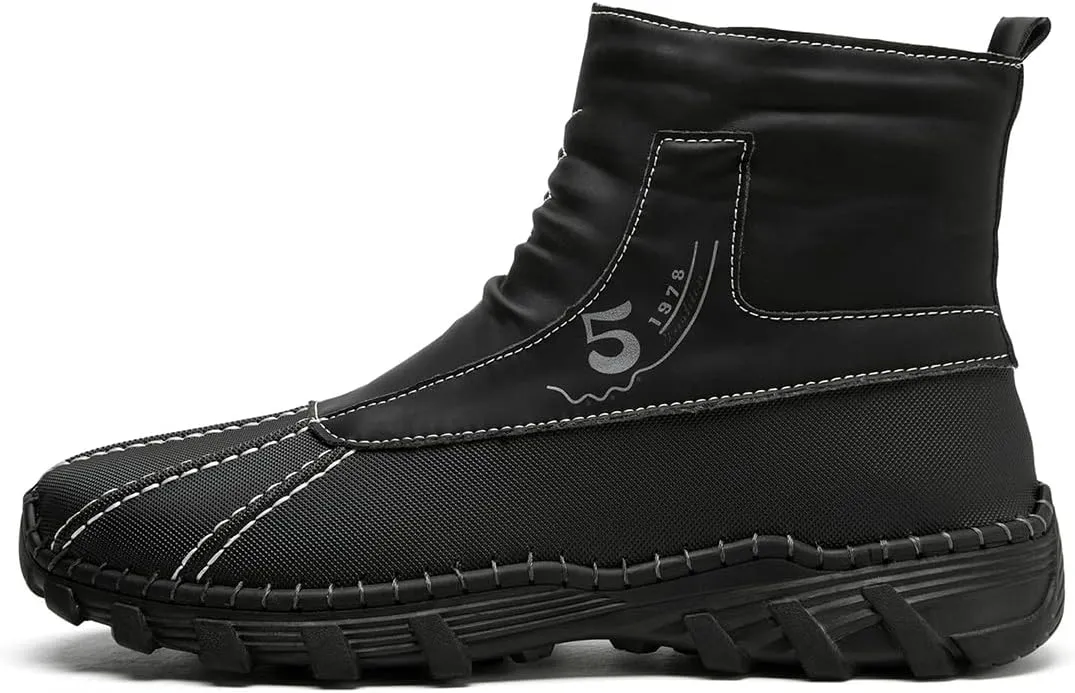 Mens Hiking Boots Waterproof Winter Snow Boots with Non-Slip Rubber Sole Black Slip Resistant Boots Outdoor Shoes for Men