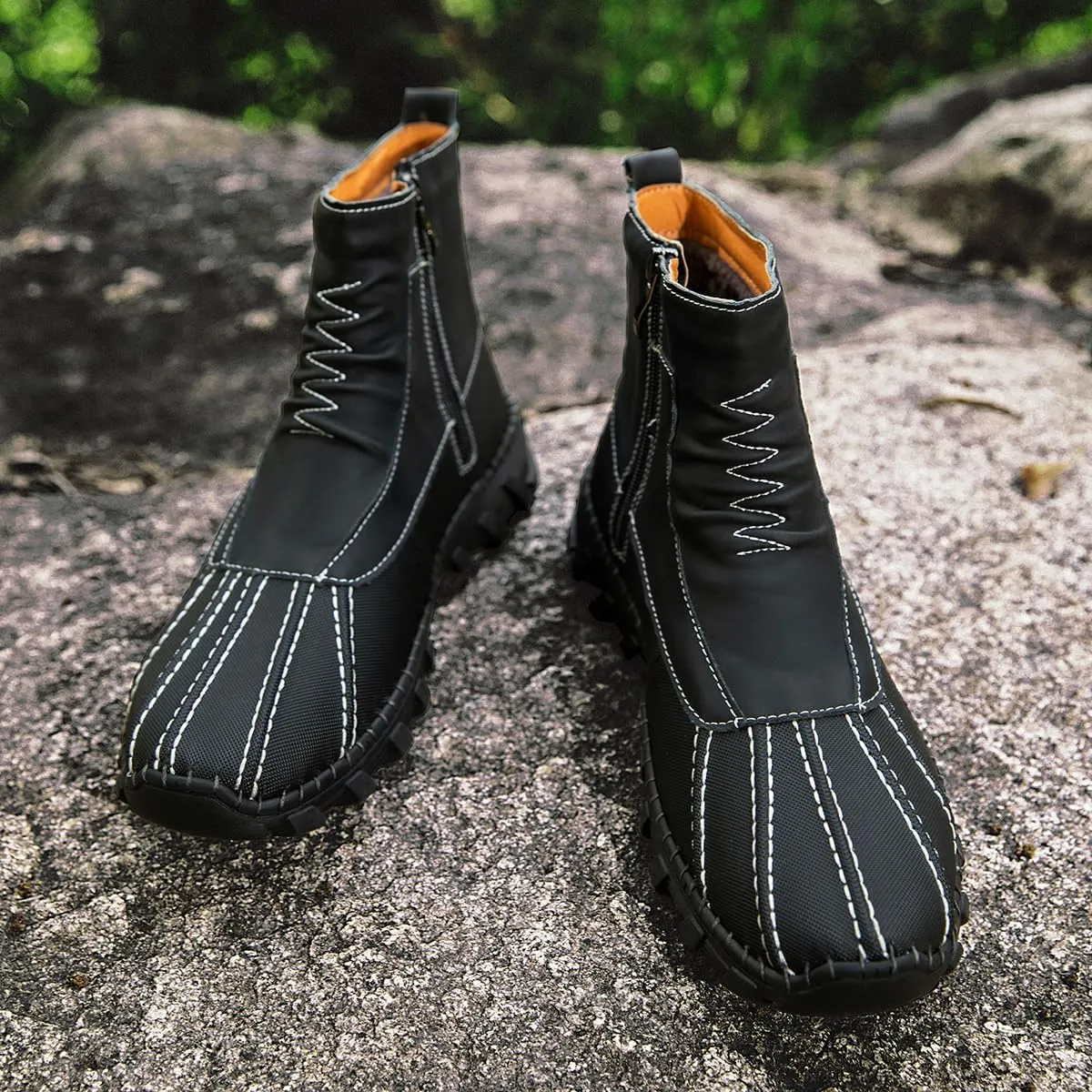 Mens Hiking Boots Waterproof Winter Snow Boots with Non-Slip Rubber Sole Black Slip Resistant Boots Outdoor Shoes for Men