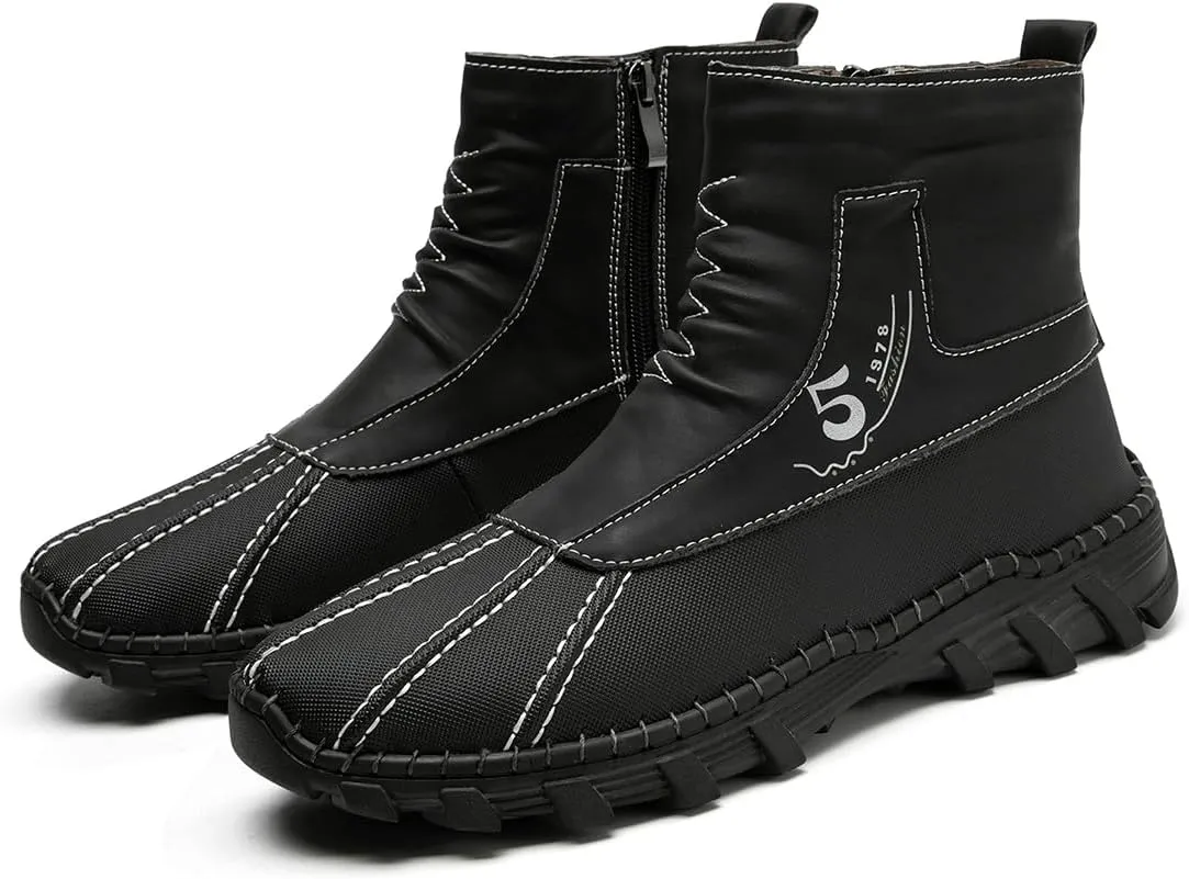 Mens Hiking Boots Waterproof Winter Snow Boots with Non-Slip Rubber Sole Black Slip Resistant Boots Outdoor Shoes for Men