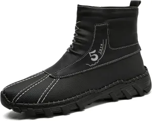 Mens Hiking Boots Waterproof Winter Snow Boots with Non-Slip Rubber Sole Black Slip Resistant Boots Outdoor Shoes for Men
