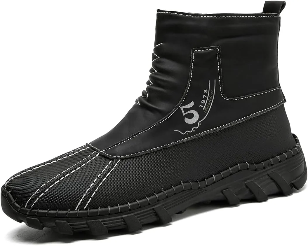 Mens Hiking Boots Waterproof Winter Snow Boots with Non-Slip Rubber Sole Black Slip Resistant Boots Outdoor Shoes for Men