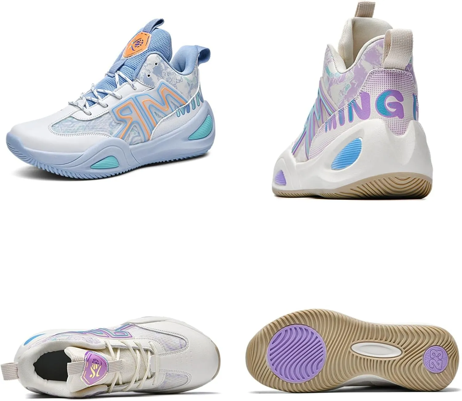 Men's Lace Up Basketball Shoes with Arch Support Fashion High-Top Breathable Sports Sneakers Running Walking Shoes