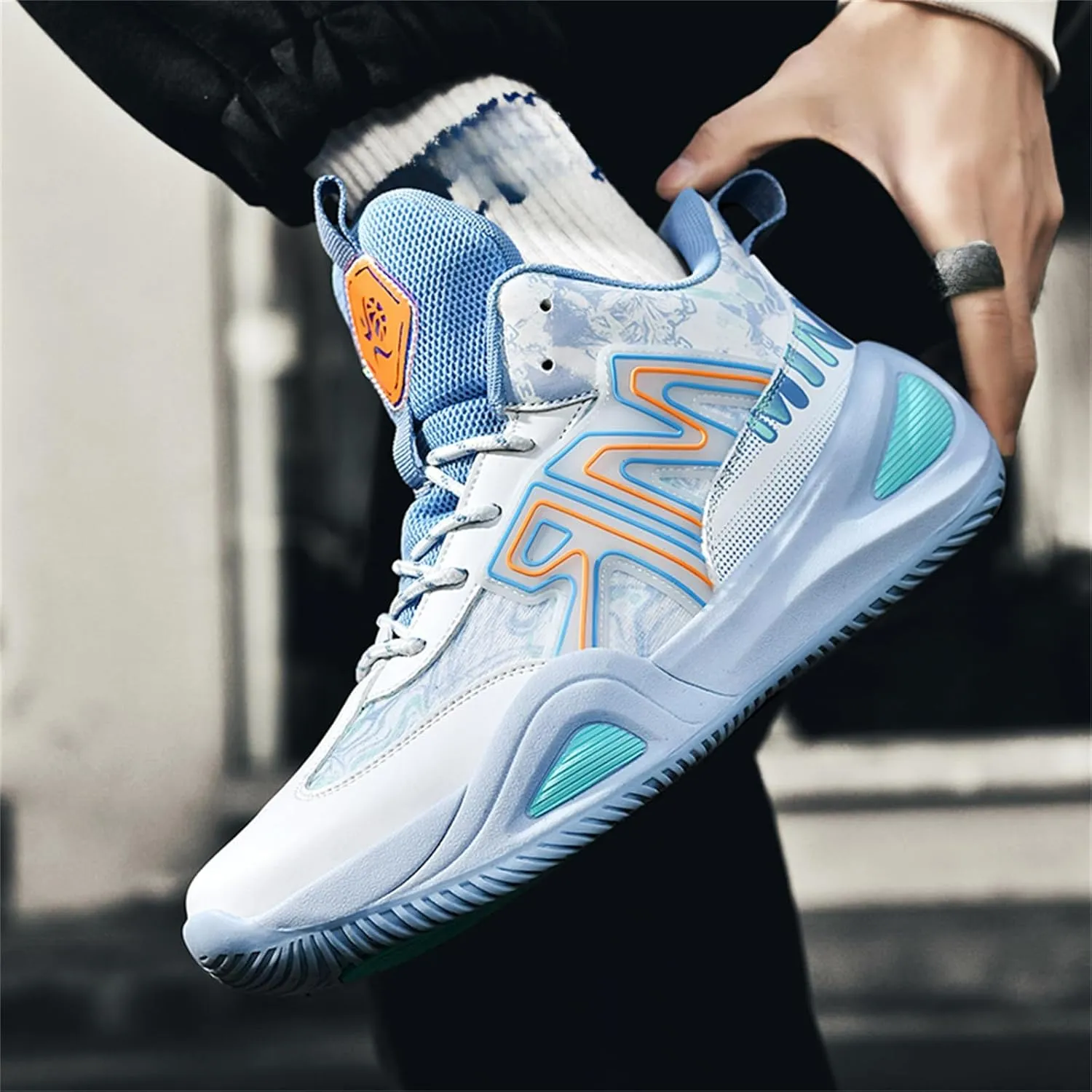 Men's Lace Up Basketball Shoes with Arch Support Fashion High-Top Breathable Sports Sneakers Running Walking Shoes