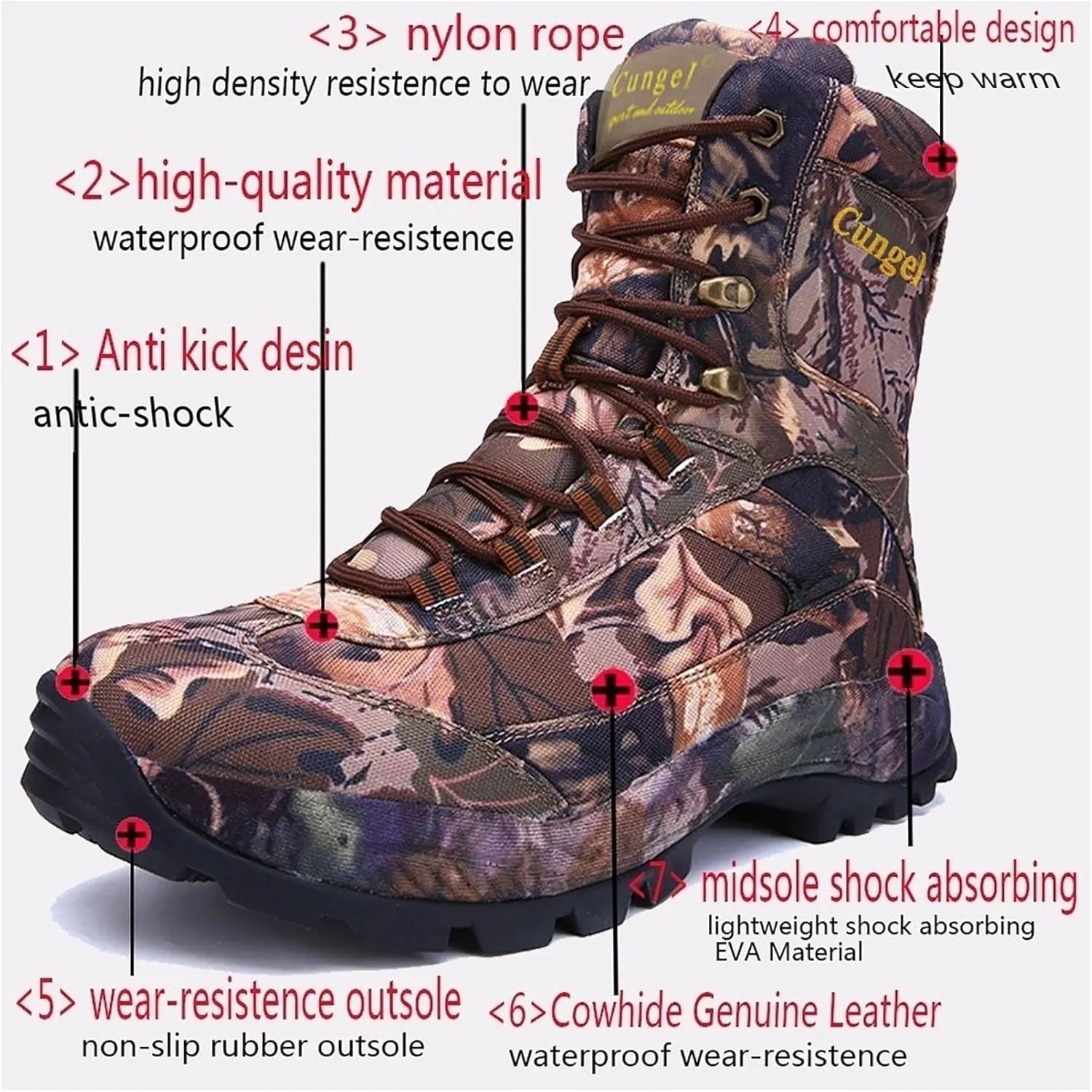 Mens Military Boots, Men High Top Lace up Non-Slip Lace up Camouflage Walking Boots, Waterproof Hiking Military Tactical Safety Boots, for Camping, Hiking Work, Combat, Jungle