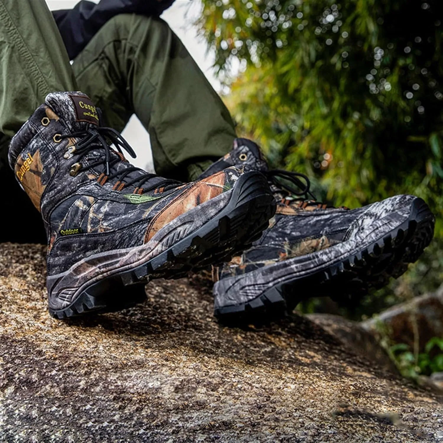 Mens Military Boots, Men High Top Lace up Non-Slip Lace up Camouflage Walking Boots, Waterproof Hiking Military Tactical Safety Boots, for Camping, Hiking Work, Combat, Jungle