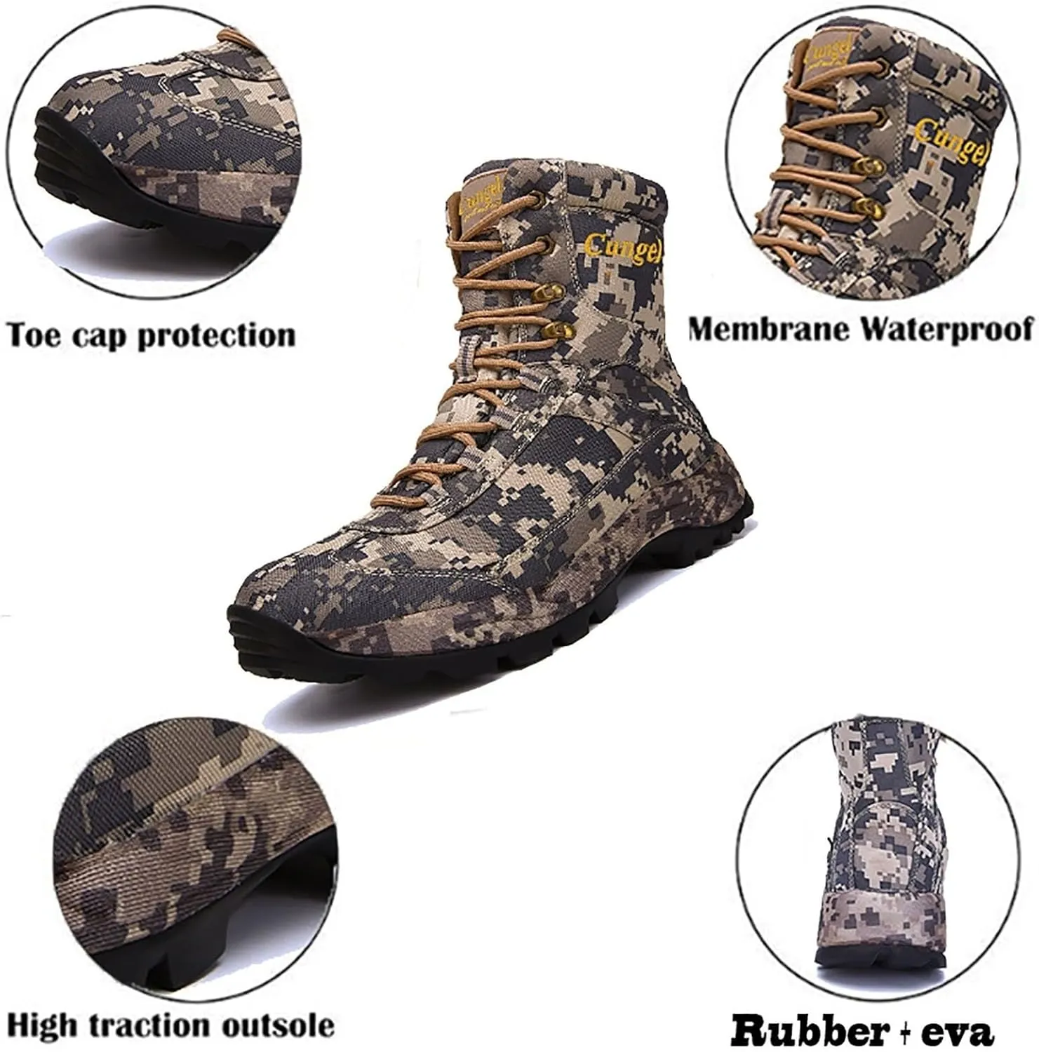 Mens Military Boots, Men High Top Lace up Non-Slip Lace up Camouflage Walking Boots, Waterproof Hiking Military Tactical Safety Boots, for Camping, Hiking Work, Combat, Jungle