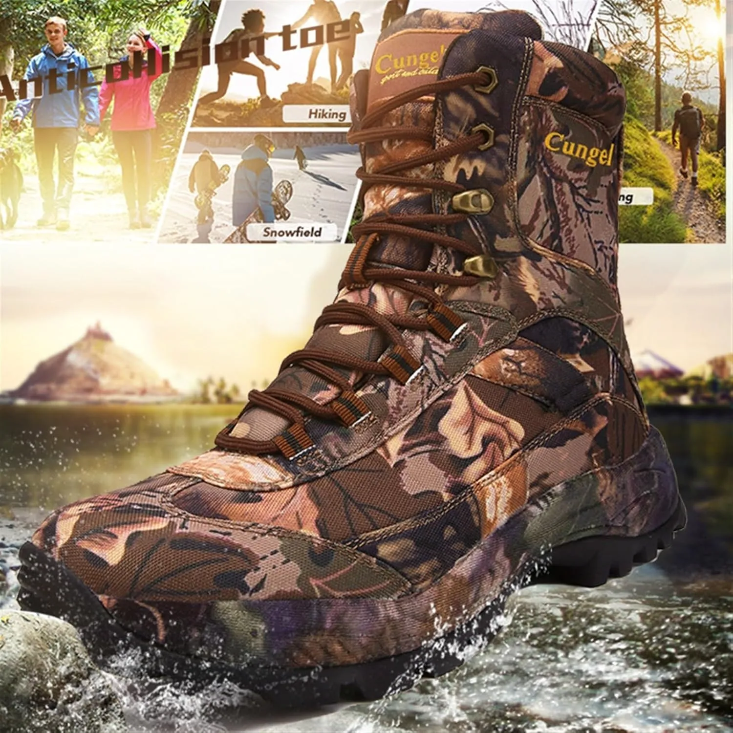 Mens Military Boots, Men High Top Lace up Non-Slip Lace up Camouflage Walking Boots, Waterproof Hiking Military Tactical Safety Boots, for Camping, Hiking Work, Combat, Jungle