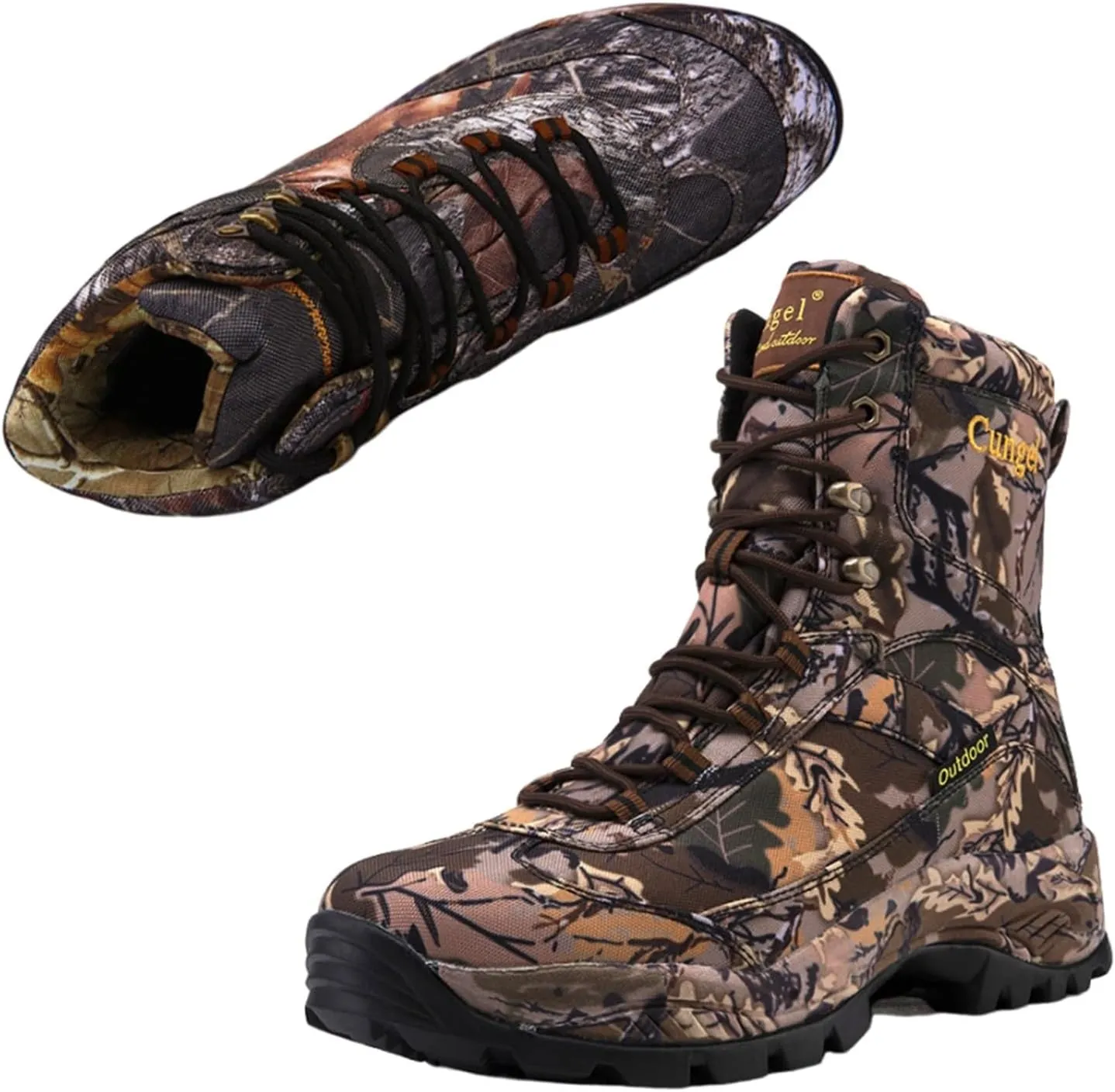 Mens Military Boots, Men High Top Lace up Non-Slip Lace up Camouflage Walking Boots, Waterproof Hiking Military Tactical Safety Boots, for Camping, Hiking Work, Combat, Jungle