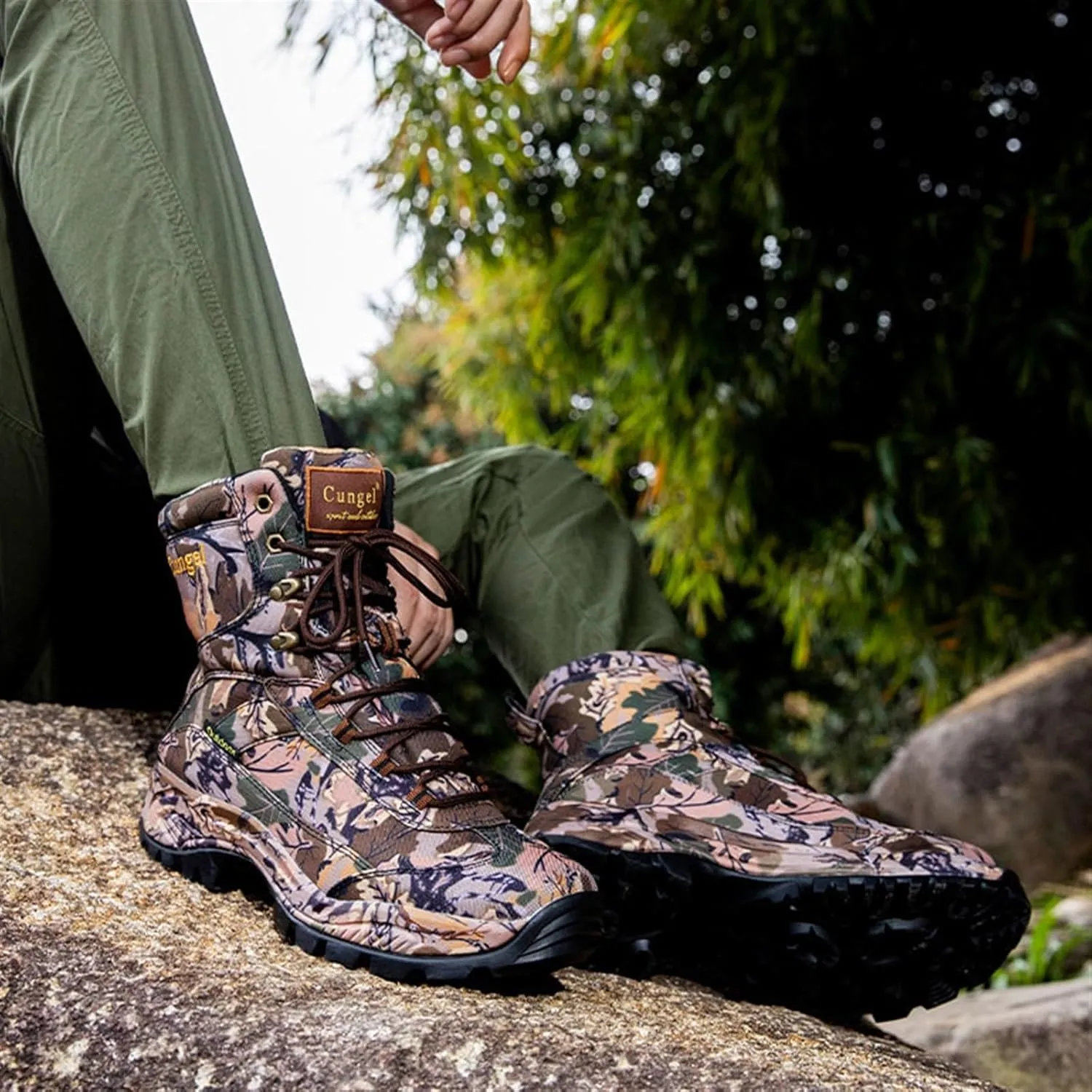 Mens Military Boots, Men High Top Lace up Non-Slip Lace up Camouflage Walking Boots, Waterproof Hiking Military Tactical Safety Boots, for Camping, Hiking Work, Combat, Jungle