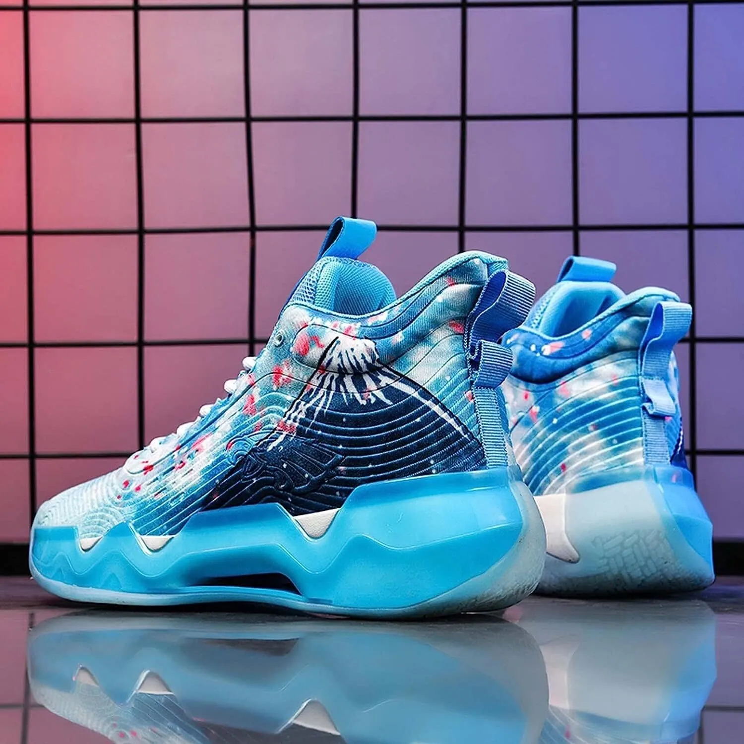 Men's Neutral Fluorescent Basketball Shoes Women's Shoes Super Light Sneakers high top Graffiti Style Combat Shoes