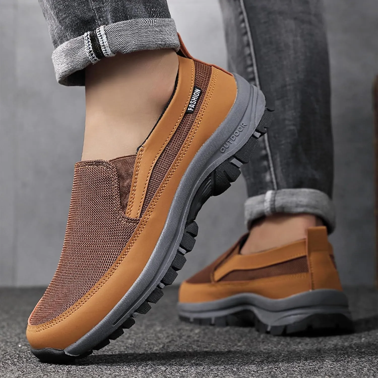 Men's Platform Canvas Slip-On Loafer Casual Shoes, Comfy Lightweight Non-Slip Orthopedic Sneakers with Arch Support Working Traveling Breathable Driving Walking Shoes