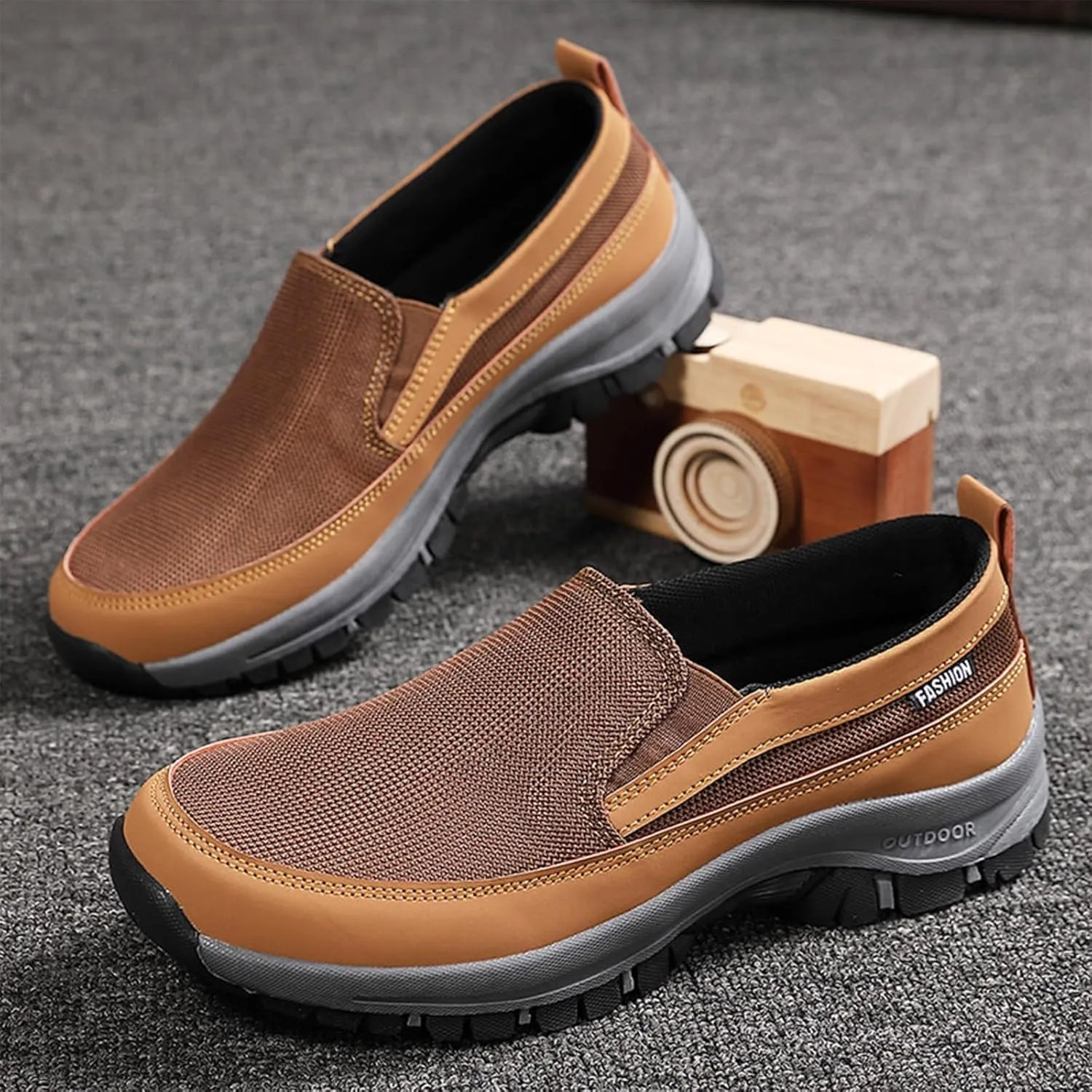 Men's Platform Canvas Slip-On Loafer Casual Shoes, Comfy Lightweight Non-Slip Orthopedic Sneakers with Arch Support Working Traveling Breathable Driving Walking Shoes