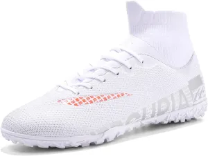 Men's Soccer Cleats Football Shoes with High-Tops Lace-Up Spikes Indoor Firm Ground Turf Training Exercise Futsal Boots