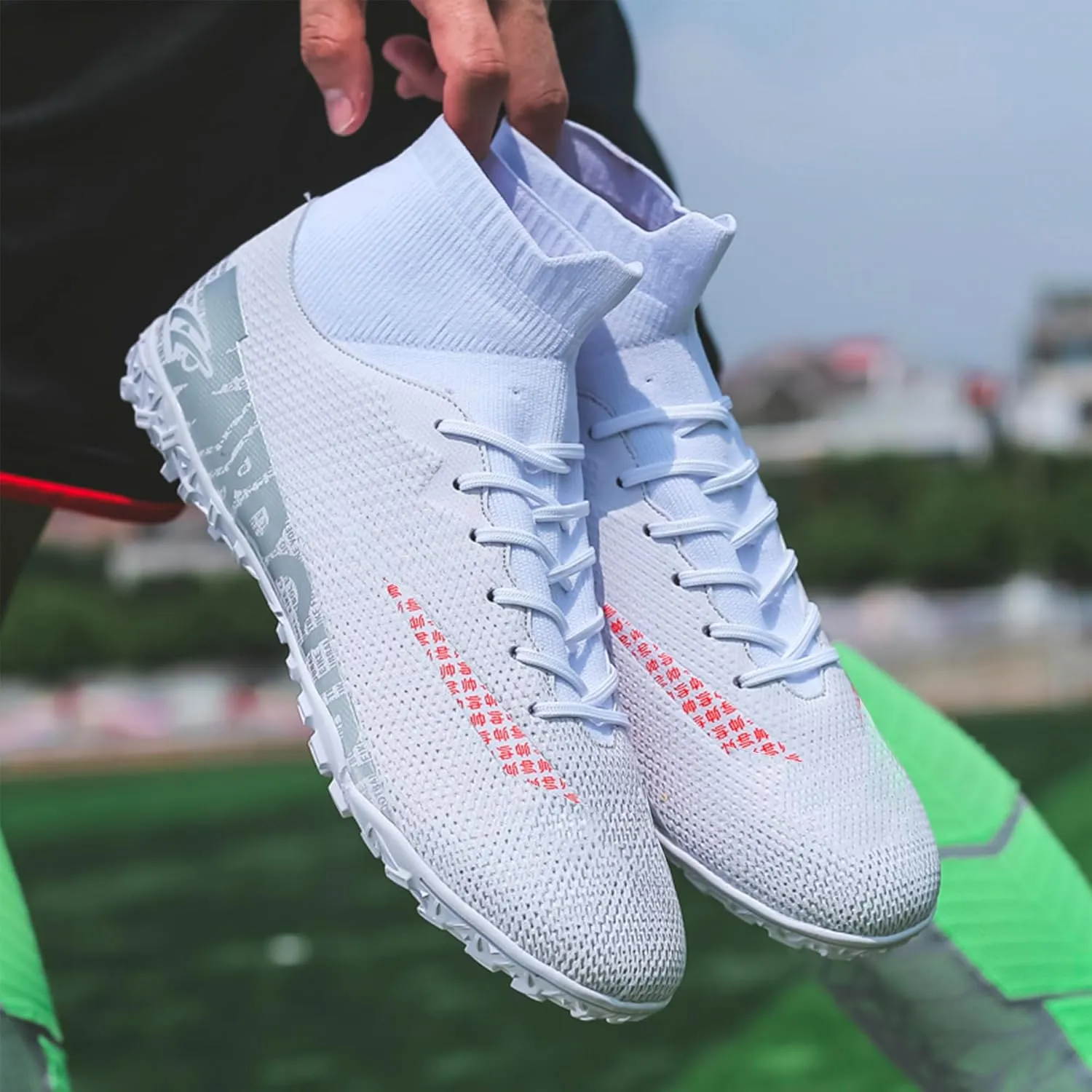 Men's Soccer Cleats Football Shoes with High-Tops Lace-Up Spikes Indoor Firm Ground Turf Training Exercise Futsal Boots