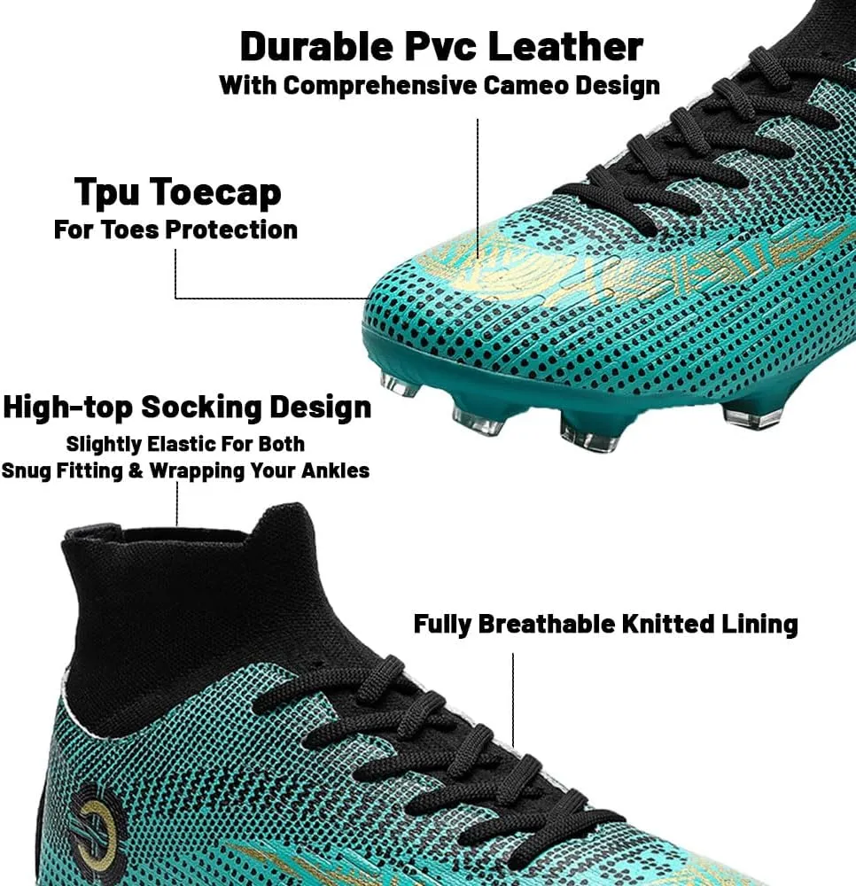 Men's Soccer Shoes High Top AG Cleats Outdoor Turf Athletic Professional Spikes Youth Boys Football Sneaker Unisex