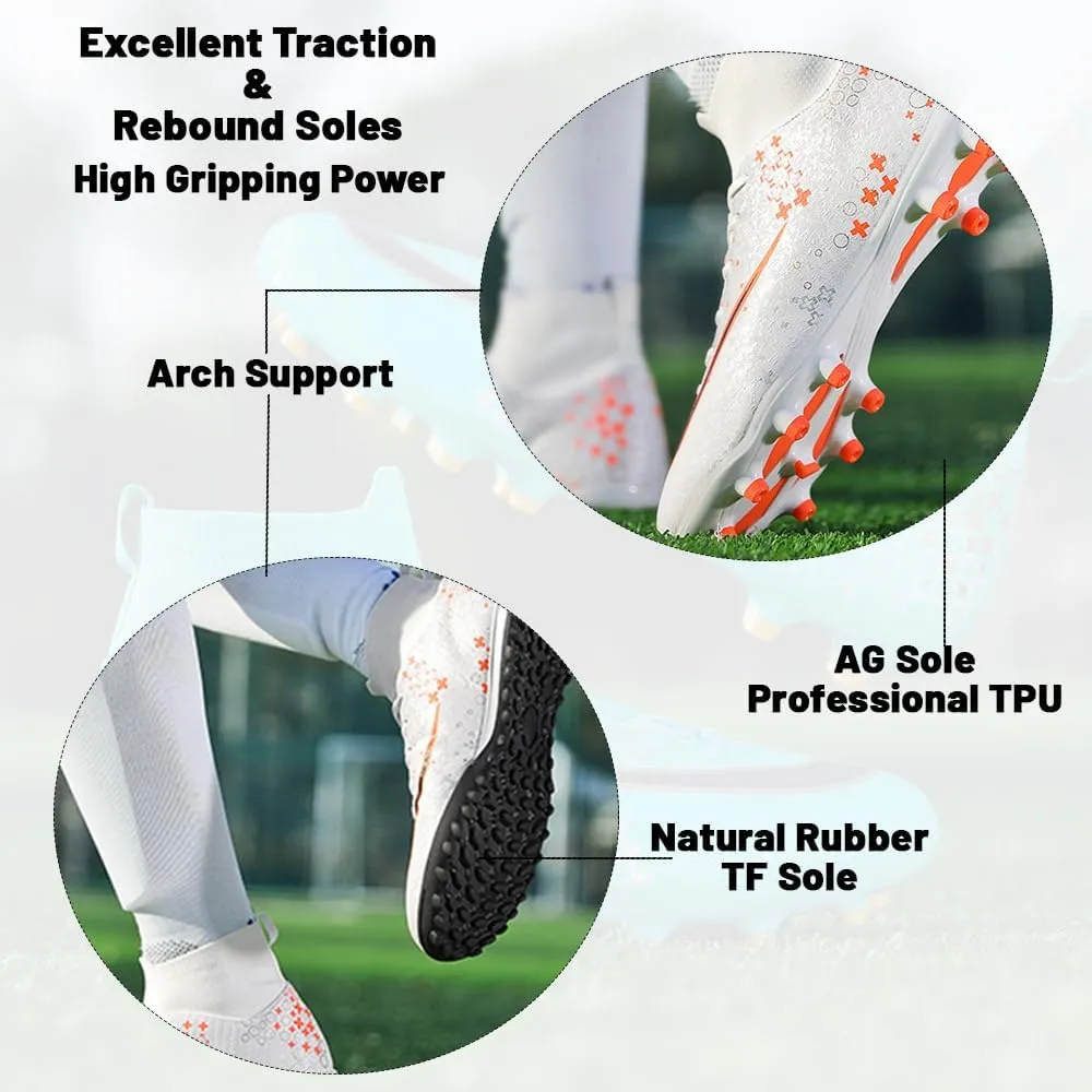 Men's Soccer Shoes High Top AG Cleats Outdoor Turf Athletic Professional Spikes Youth Boys Football Sneaker Unisex