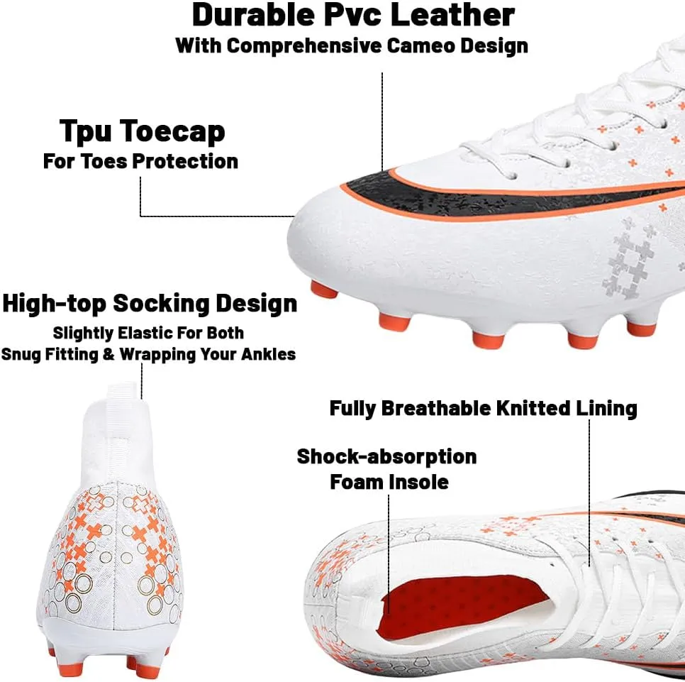 Men's Soccer Shoes High Top AG Cleats Outdoor Turf Athletic Professional Spikes Youth Boys Football Sneaker Unisex