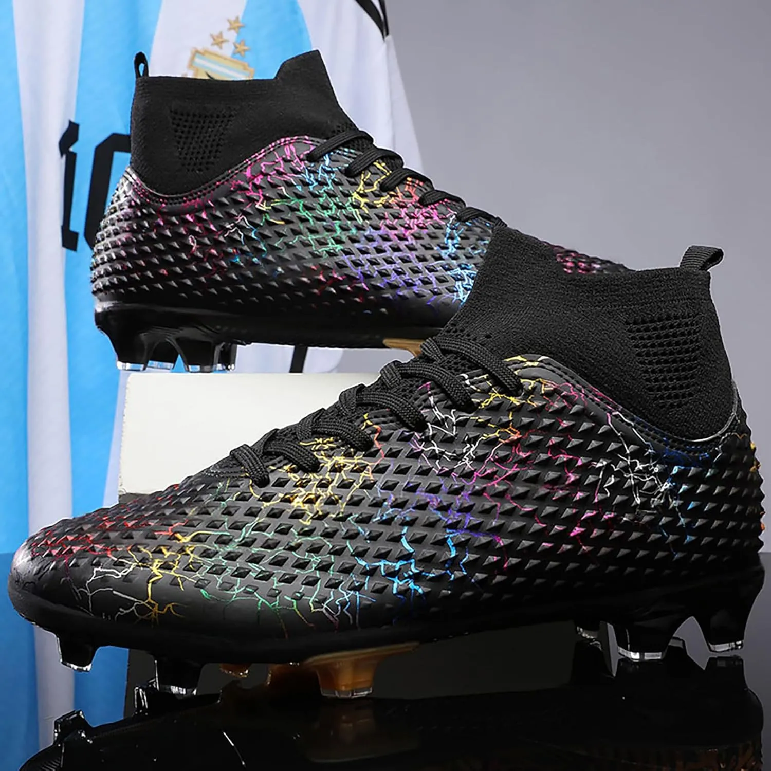 Men's Soccer Shoes High-Top Soccer Cleats Outdoor Breathable Athletic Professional Spikes Youth Boys Football Shoes Unisex