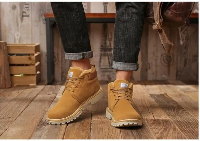 Men's winter leather hiking boots waterproof non-slip warm-lined snow boots for outdoor hiking