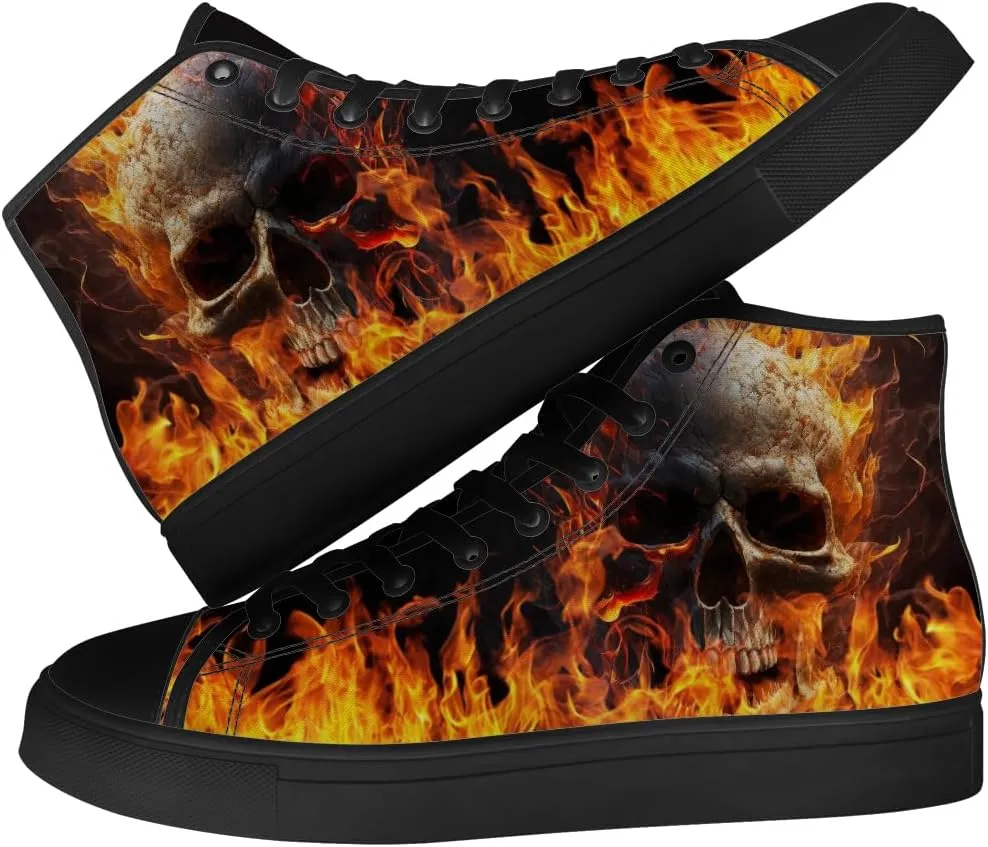 Men's Women's Gothic Skull High Top Sneakers Canvas Shoes Skull Shoes Gifts for Men Women