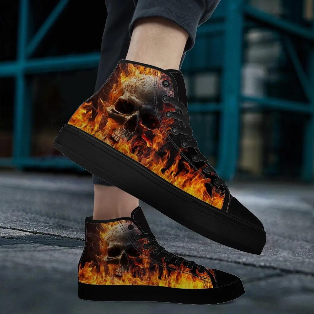 Men's Women's Gothic Skull High Top Sneakers Canvas Shoes Skull Shoes Gifts for Men Women
