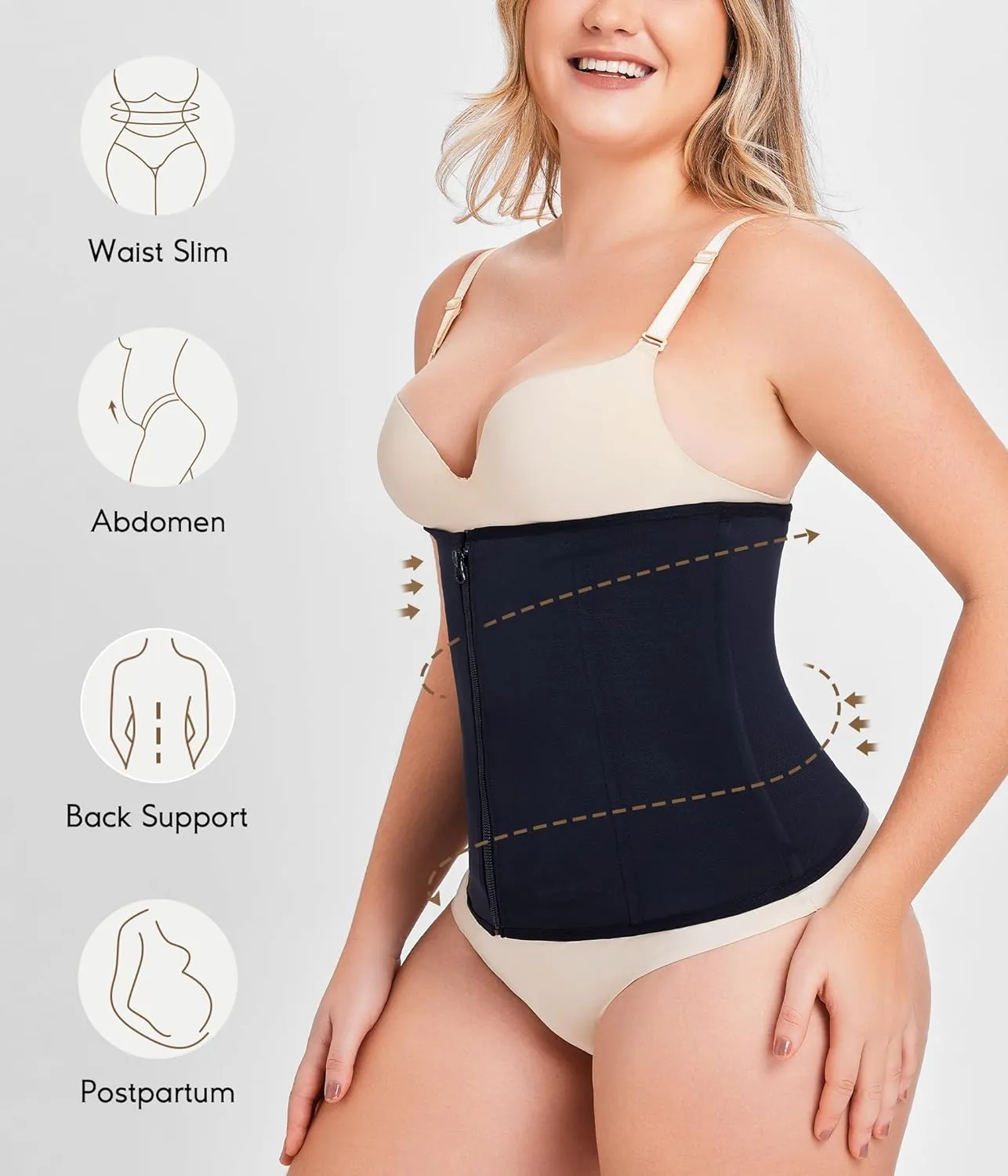 MERYOSZ Zipper Waist Trainer for Women - Mesh Corset Shapewear Tummy Control Body Shaper Waist Cincher Postpartum Girdle