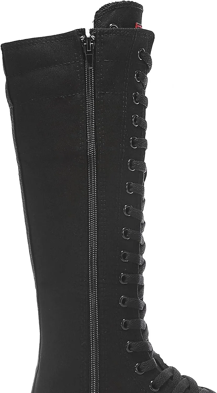 Momuk Women's Fashion Lace Up Knee High Canvas Zip Boots Girls Fancy School Shoes