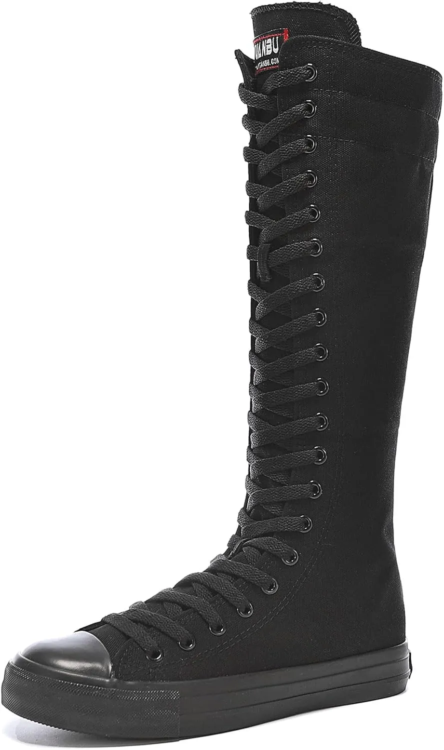 Momuk Women's Fashion Lace Up Knee High Canvas Zip Boots Girls Fancy School Shoes