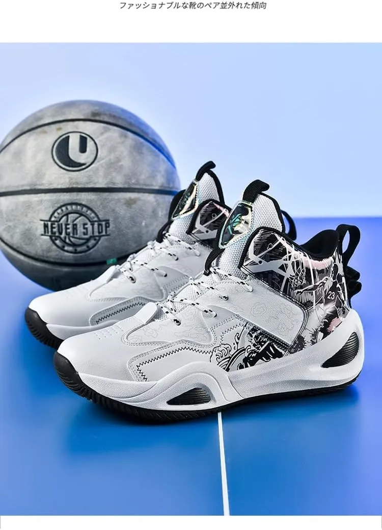 New Basketball Shoes Men's Leather Breathable high-top Sports Non-Slip Student Training Shoes
