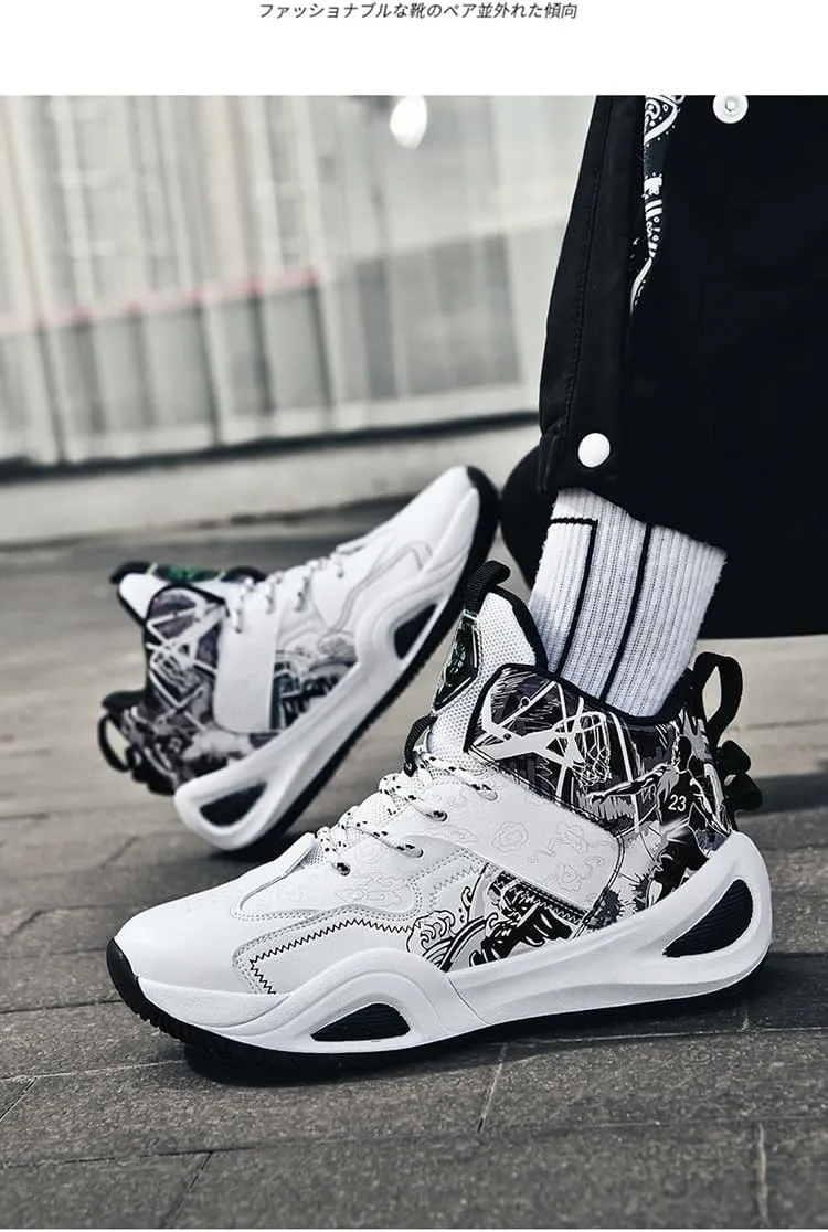 New Basketball Shoes Men's Leather Breathable high-top Sports Non-Slip Student Training Shoes