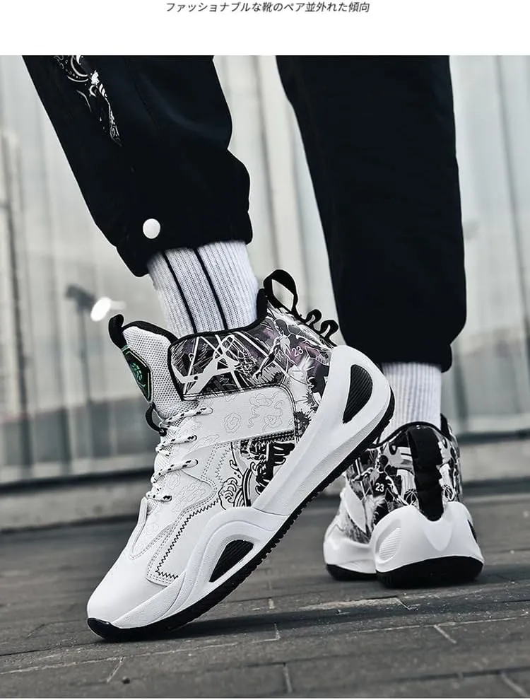 New Basketball Shoes Men's Leather Breathable high-top Sports Non-Slip Student Training Shoes