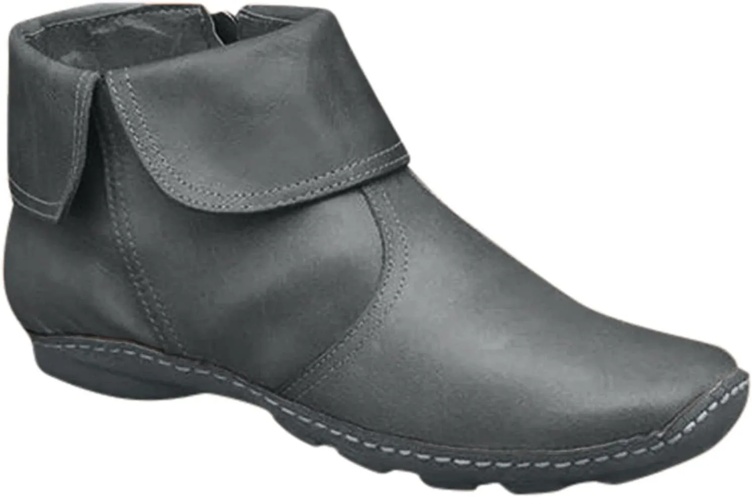 oiangi Leather Ankle Boots for Women Low Heel - Comfortable Round Toe Side Zipper Quilted Non-slip Short Booties Lightweight Casual Flat Shoes
