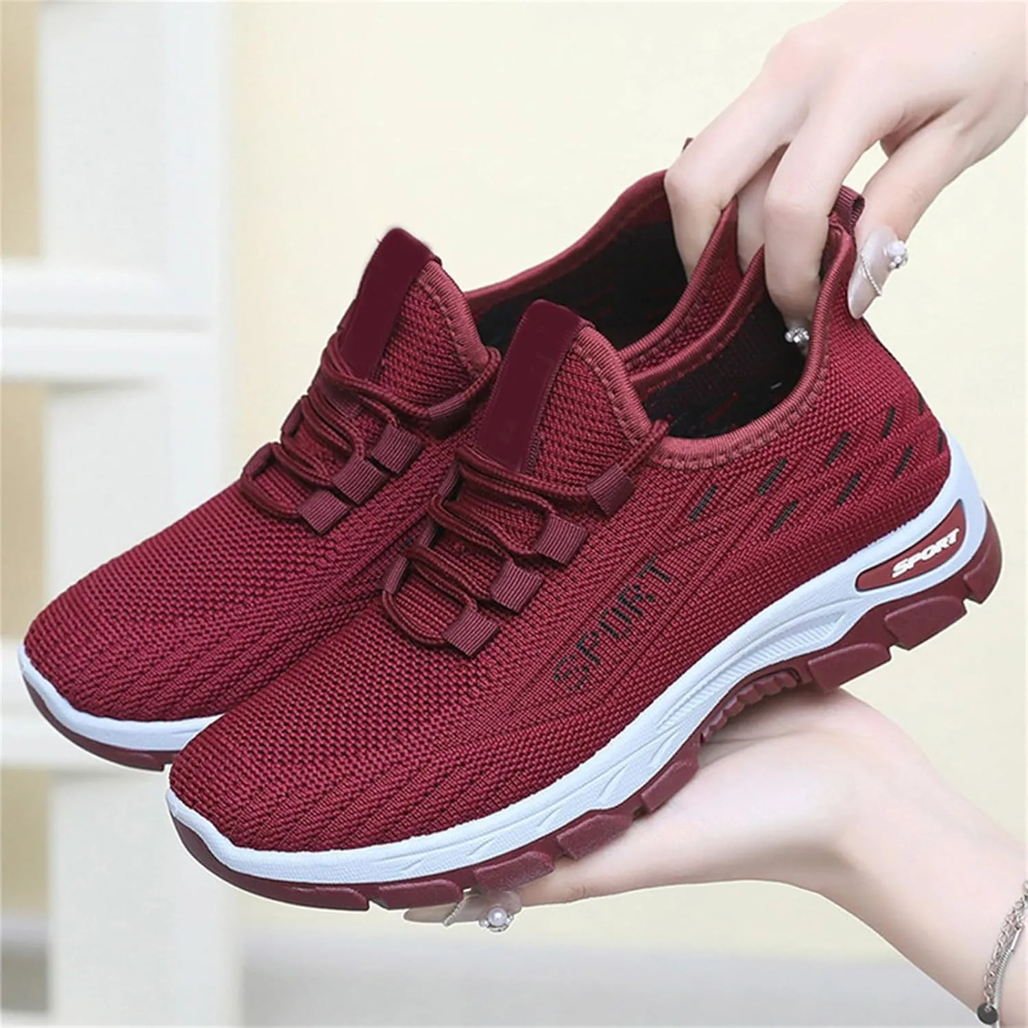 Orthopedic Womens Sneakers Mesh Breathable Fashion Lace Up Walking Running Shoes Comfortable Tennis Shoes Non Slip Lightweight Casual Sneakers for Women