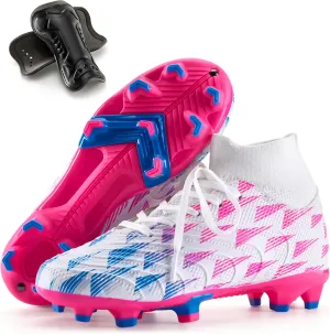 PATPAT Kids Soccer Cleats  High Top Outdoor Firm Ground and Turf Football Training Shoes for Little Big Boys and Girls, Sizes 10-6